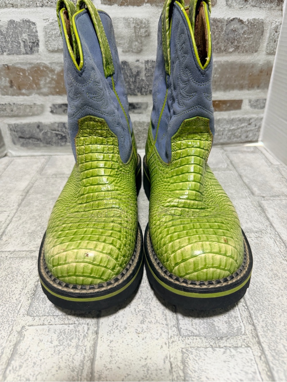 ariat fatbaby womens size 7.5B shoes green blue croc western cowboy boots - Picture 2 of 9